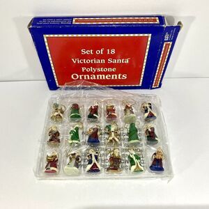 Set Of 18 Mini Victorian Santa Polystone Ornaments In Box Vtg